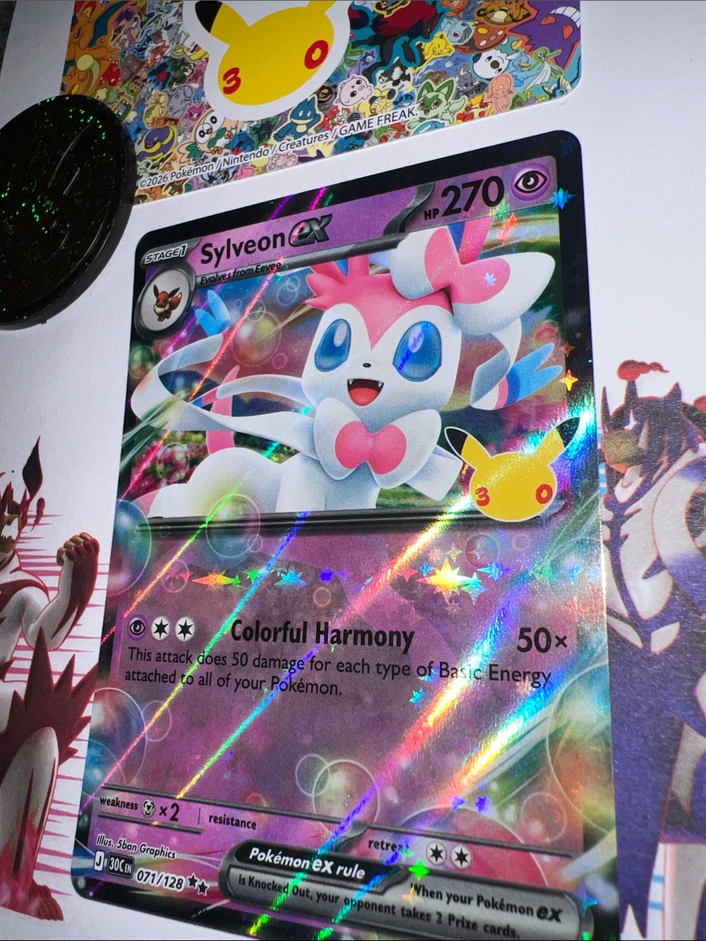 Pokemon Sylveon ex Holofoil Card — Pink, White, Blue